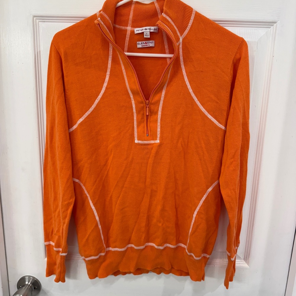 Peter Millar Element 4 Warmth Men Orange Quarter Zip Sweater Long Sleeve